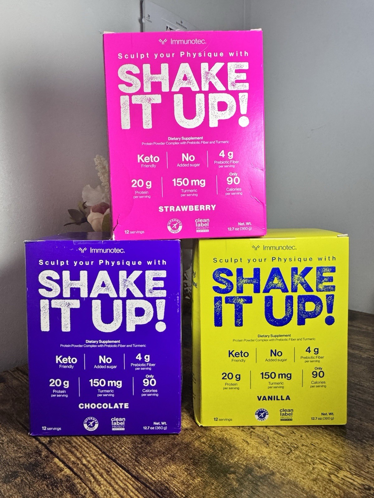 Immunotec Shake It Up Vanilla, 1 Shake It Up Chocolate, 1 Shake It Up Fresa