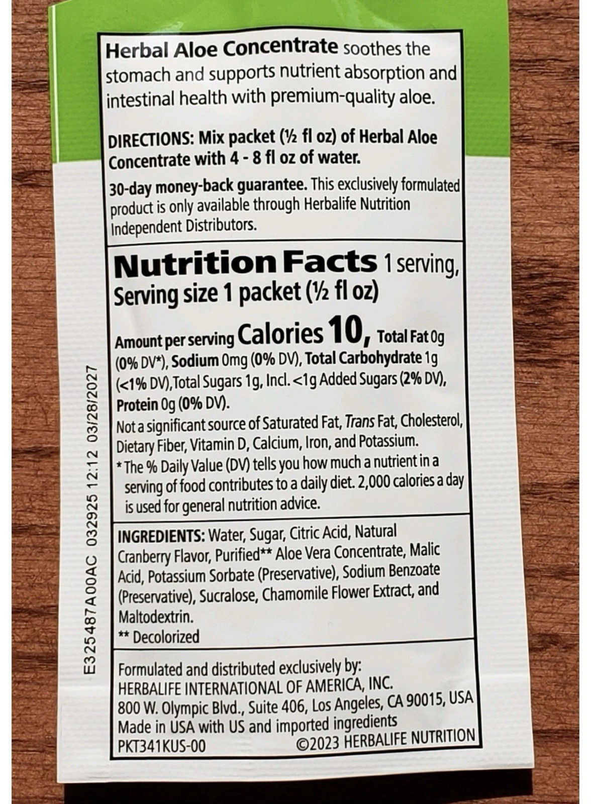 Herbalife Herbal Aloe Concentrate 20 Packets Cranberry