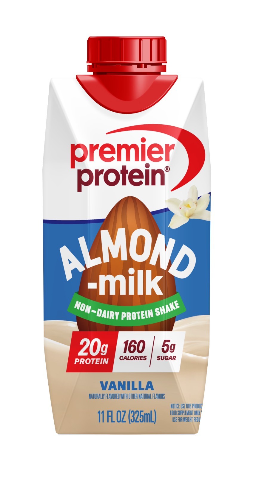 Premier Protein Almond Milk Shake, Vanilla, 20g Protein, 11 Fl Oz, 4 Ct.