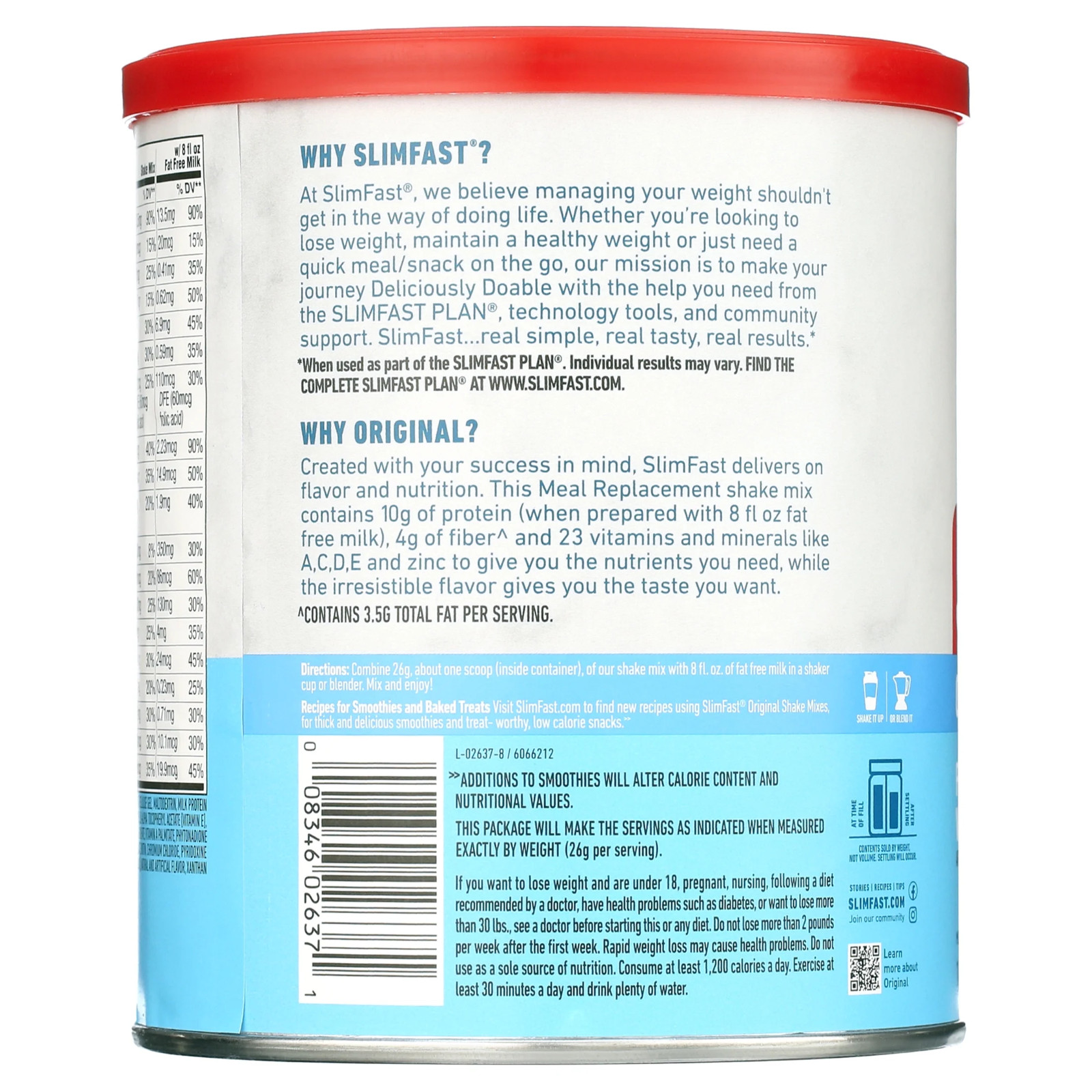 New SlimFast Original Meal Replacement Shake Powder, French Vanilla, 12.83 oz,