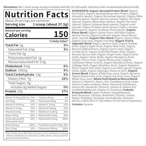 Raw Meal Organic Shake & Meal Replacement Vanilla 1050 g / 2 lb Each (Pack of 3)