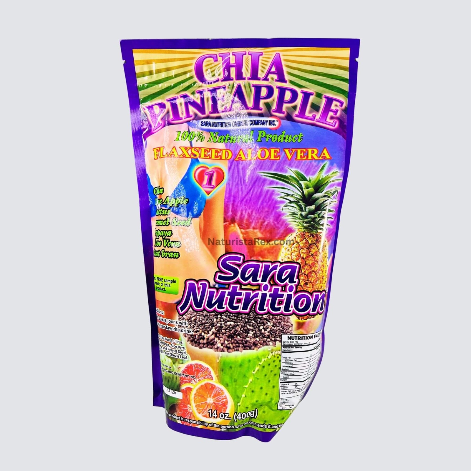 Chia Pineapple Flaxseed /Aloe Vera by Sara-Nutrition – 14 oz Powder
