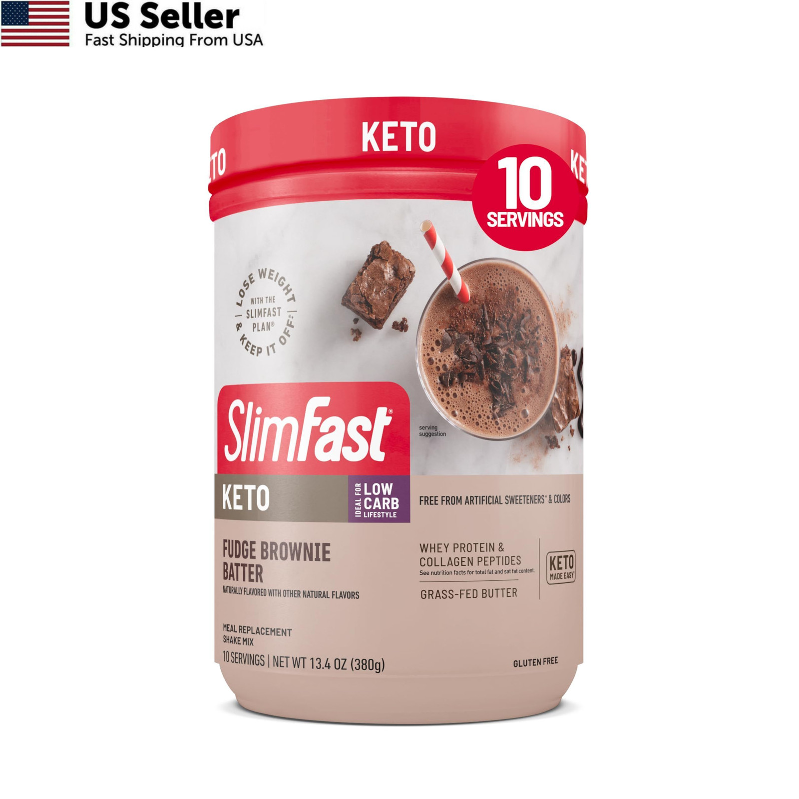 Meal Replacement Shake Fudge Brownie Protein Powder Keto No Sugar 10 Serving USA