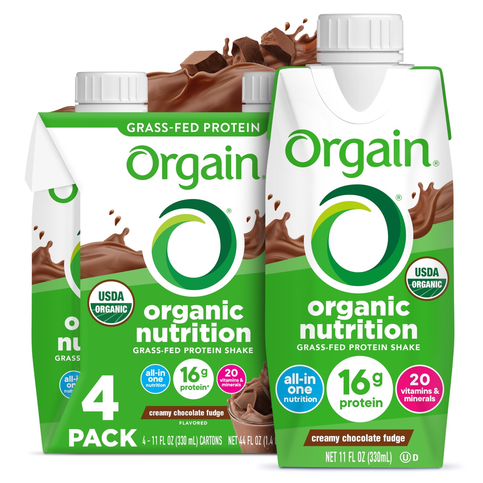 Orgain Organic Nutritional Shake, Creamy Chocolate Fudge 11 Fl Oz (Pack of 4)