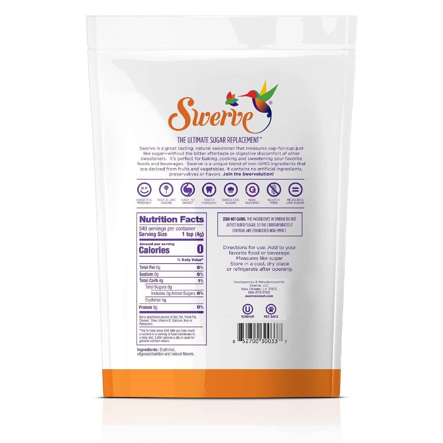 Swerve Granular Sugar Substitute Zero Calorie 48oz