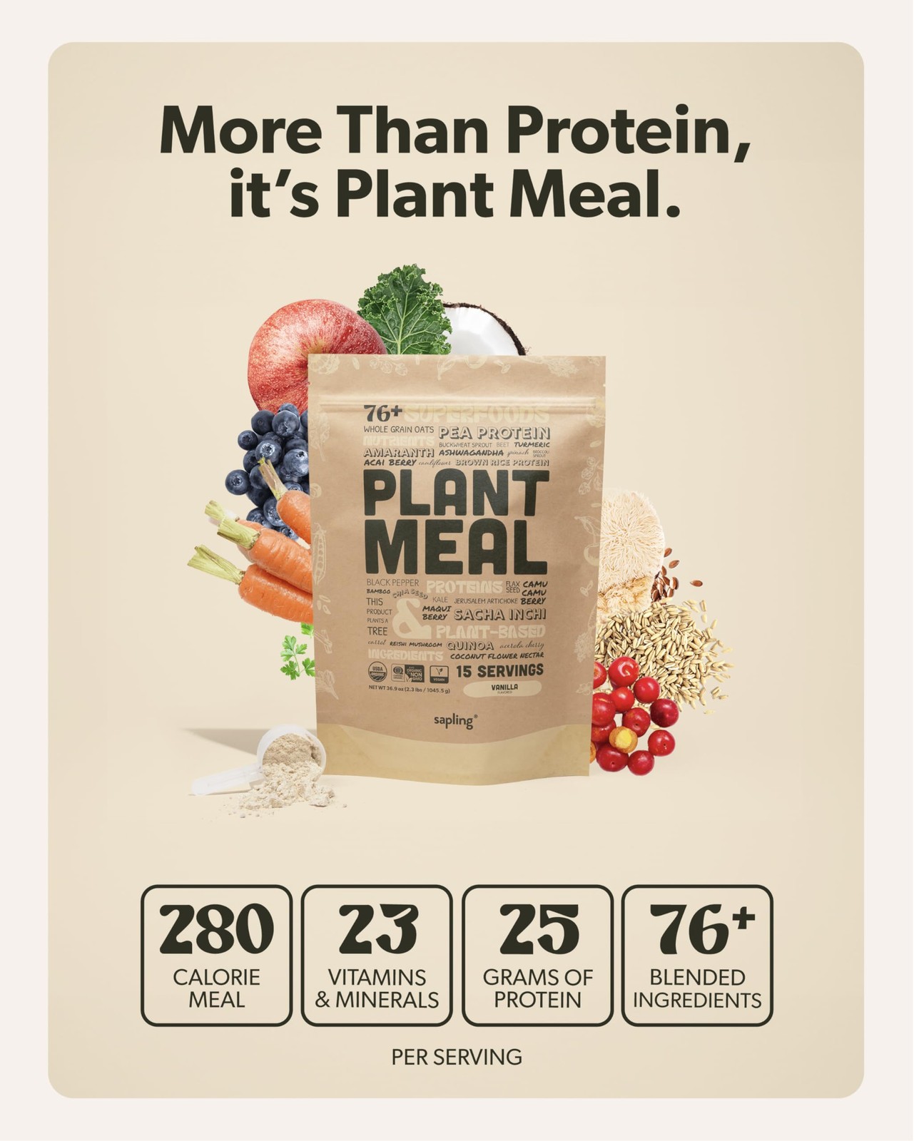 Plant Meal Replacement Shake – Vanilla – 25g of Plant Based Vegan Protein Powder