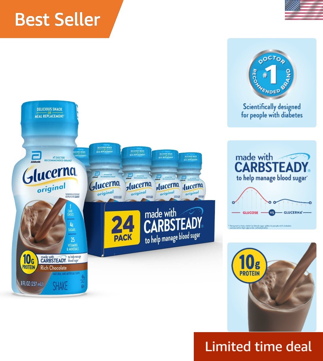 Convenient Diabetic Meal Replacement Shake – 10g Protein, Gluten-Free, 8 fl oz