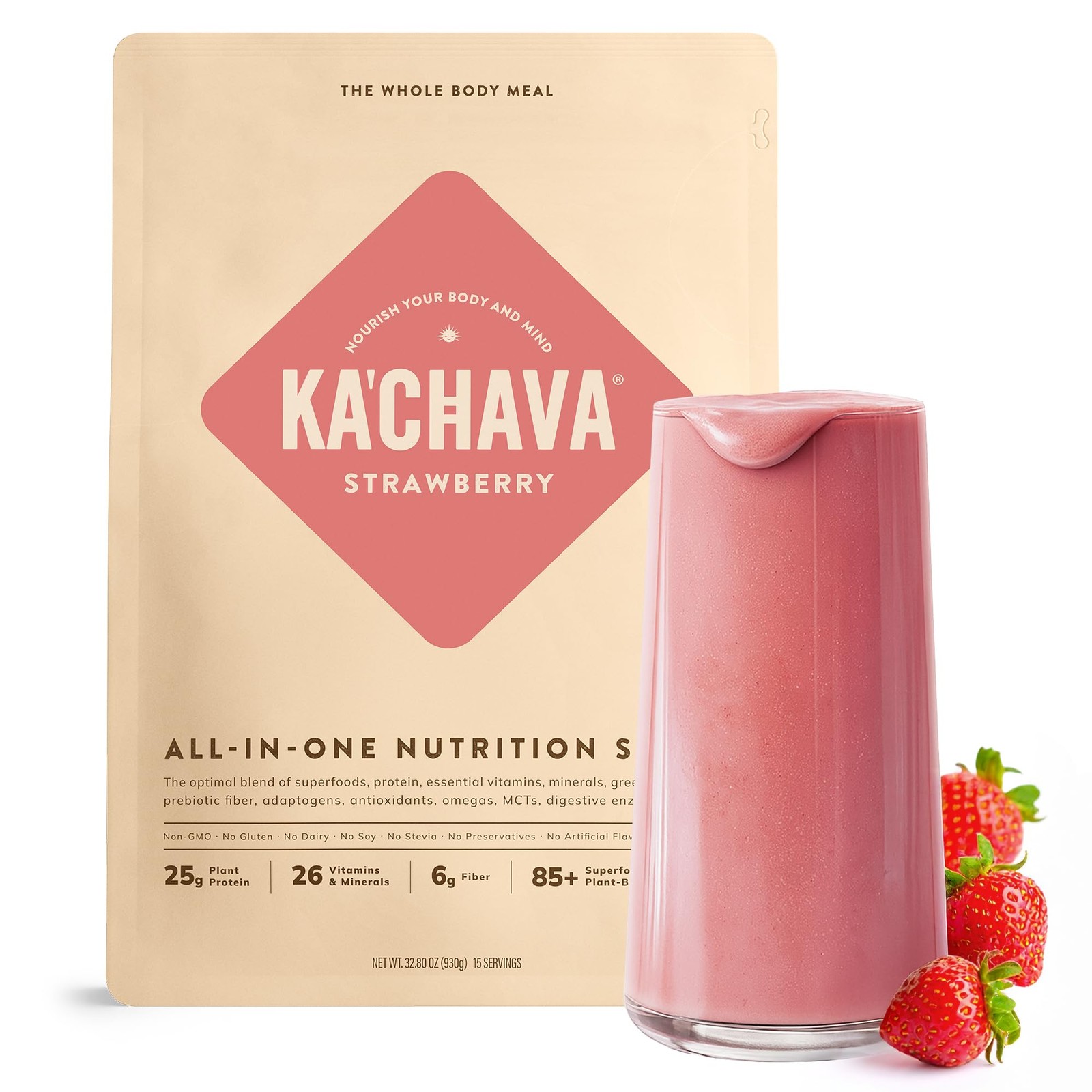 Nutrition Shake Blend Strawberry 15 Servings 85+ Superfoods Vegan Dairy Free