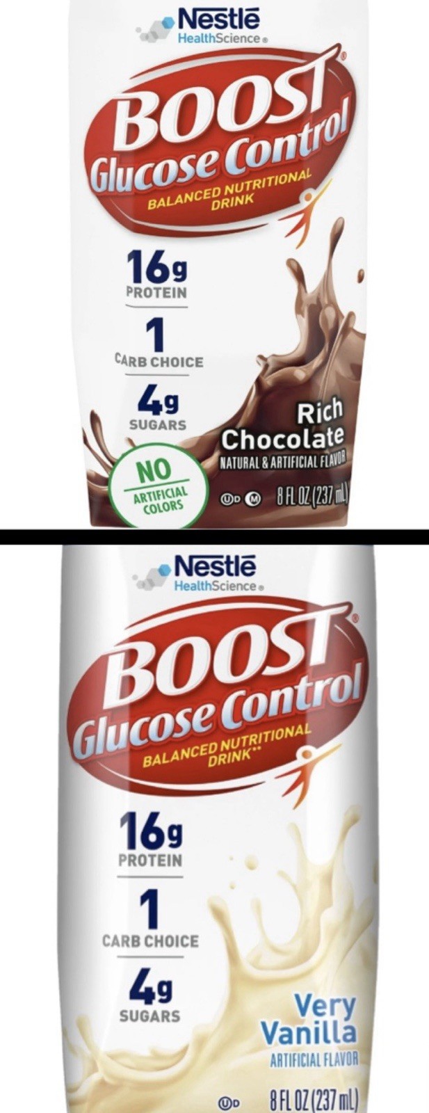 BOOST Glucose Nutritional Drink, Rich Chocolate / Very Vanilla, 8 fl oz, 24 pack