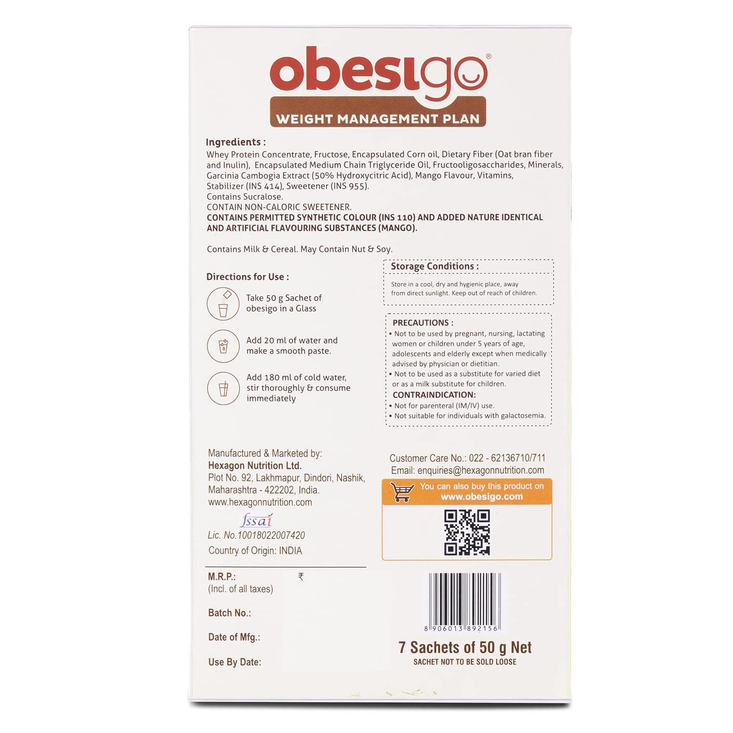 Obesigo BLCD – Meal Replacement Weight Loss & Weight Management (7 Sachets*50g)