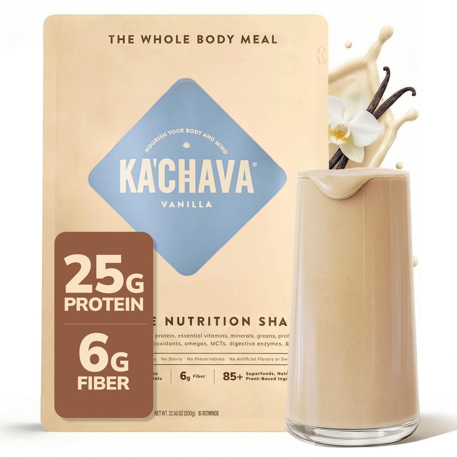 Ka’Chava Whole Body Meal Shake Vanilla 2 lb – Vegan Protein Powder with 85+ S…