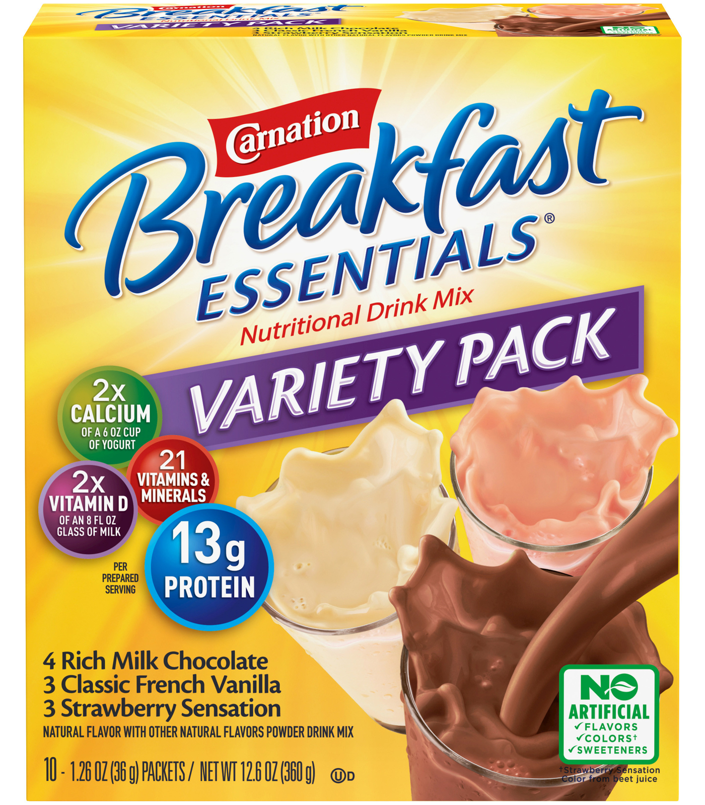 Carnation Breakfast Essentials, Variety Pack, 12.6 OZ- Pack of 3