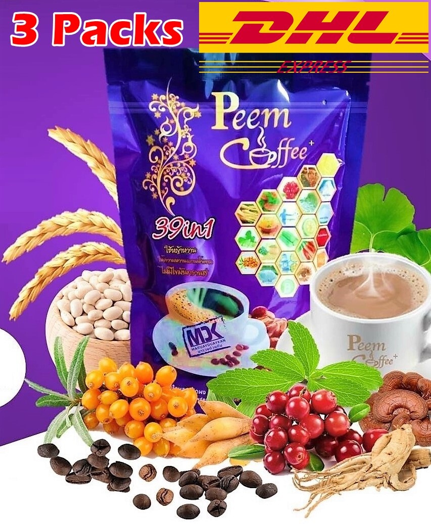 3 X New Peem Coffee 39 In 1 Instant Mix Powder For Nourish Healthy No Sugar