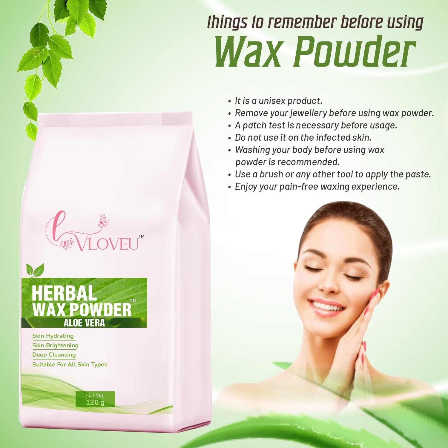 Vloveu Wax Powder 120g Aloe Hair Removal Full Body