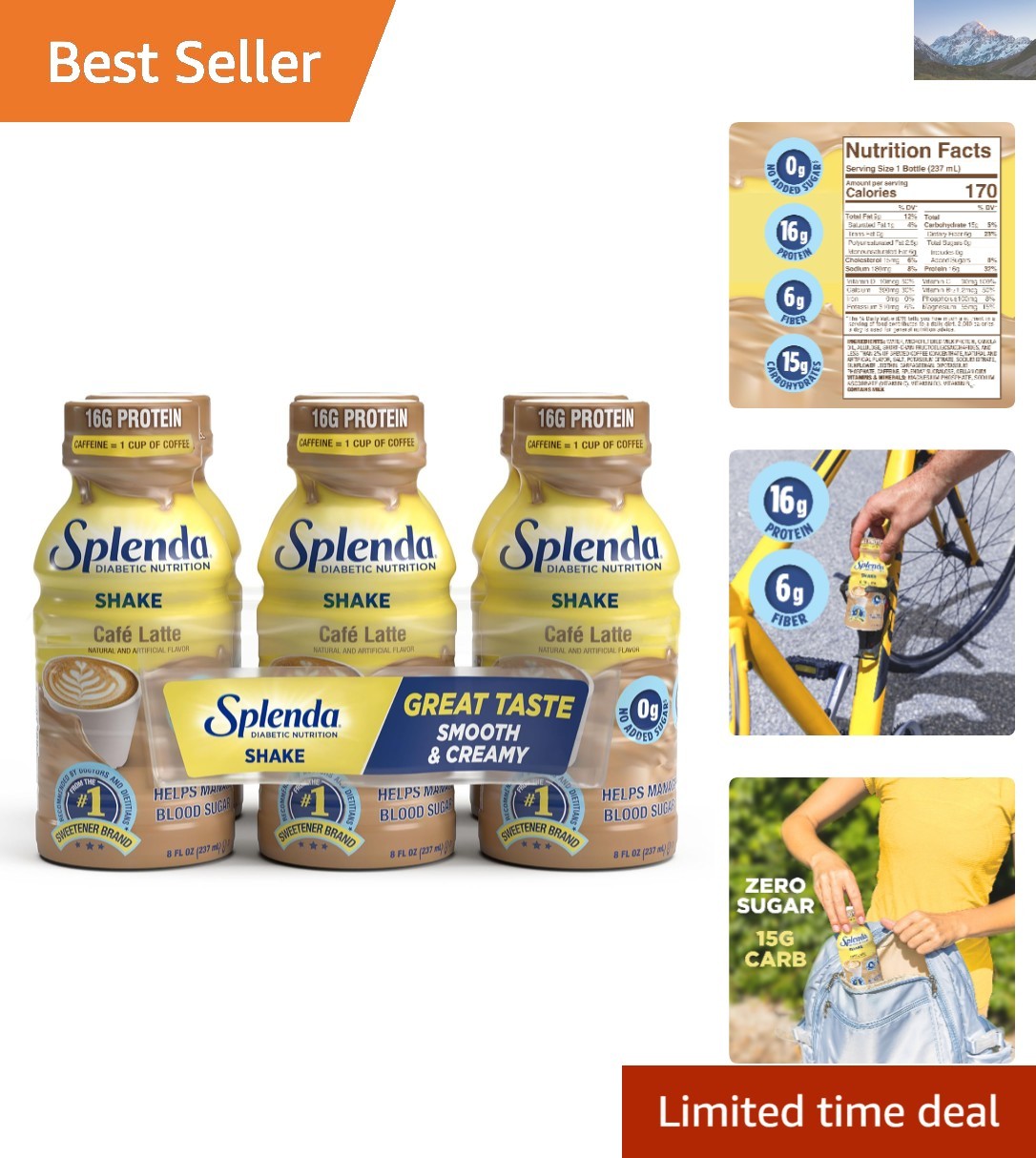 Diabetes-Safe Meal Replacement Shakes – Café Latte Flavor, 6 x 8 Fl Oz Bottles