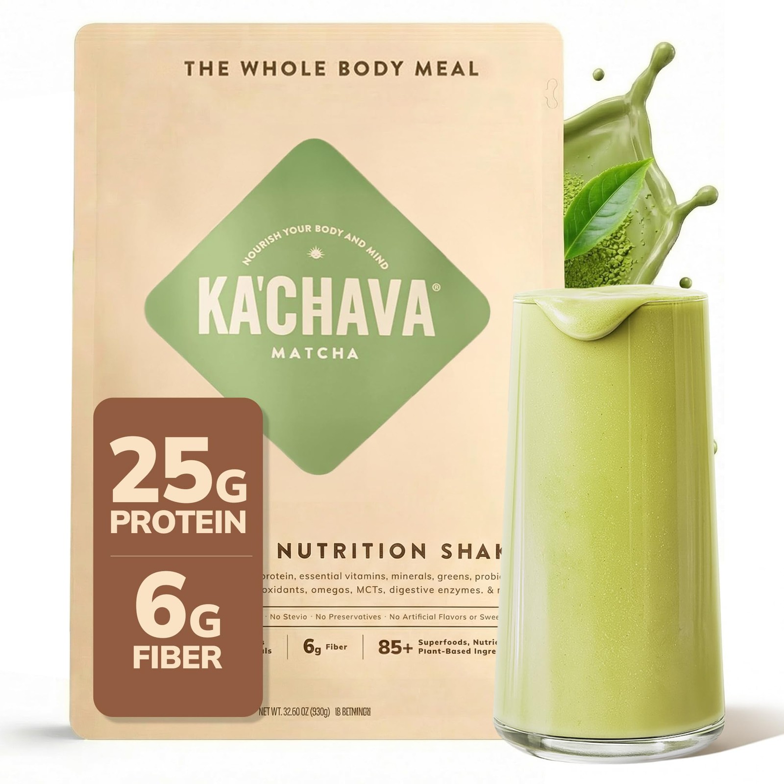 Ka’Chava Whole Body Meal Shake Matcha 2 lb – Vegan Protein Powder with 85+ Su…