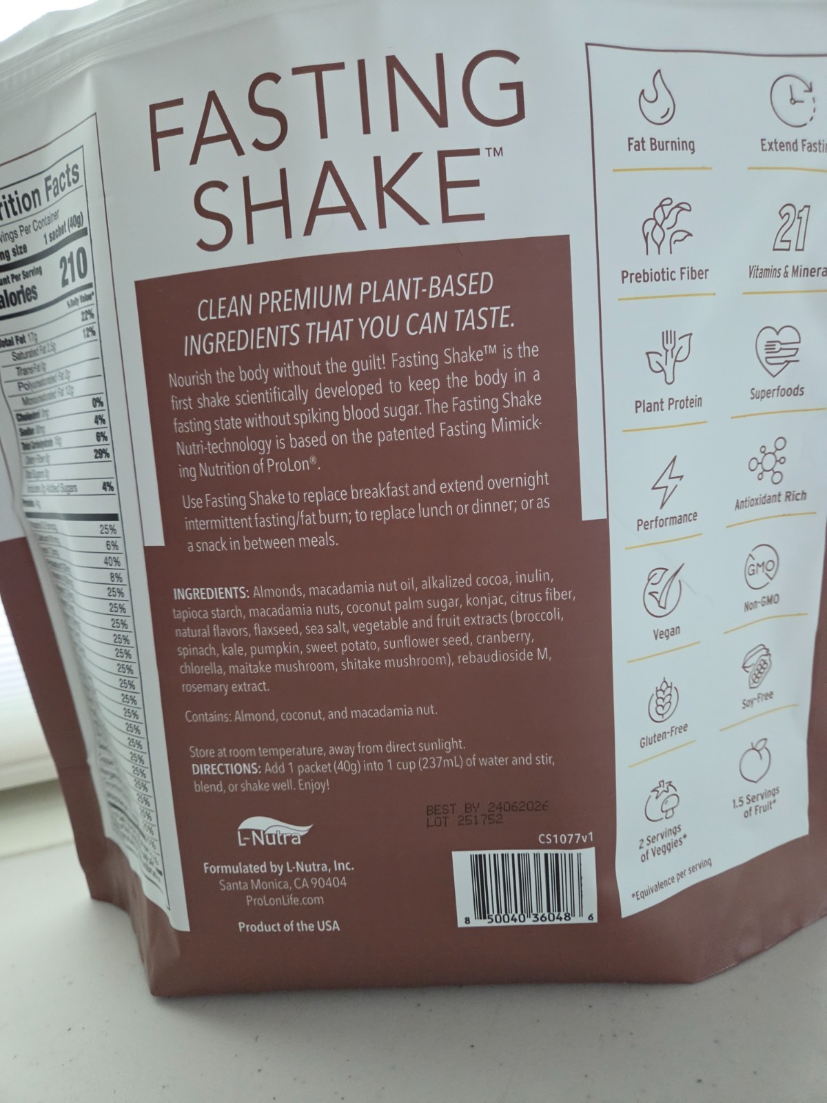 Prolon Intermittent Fasting Shakes Supplement 7 servings Macadamia Chocolate