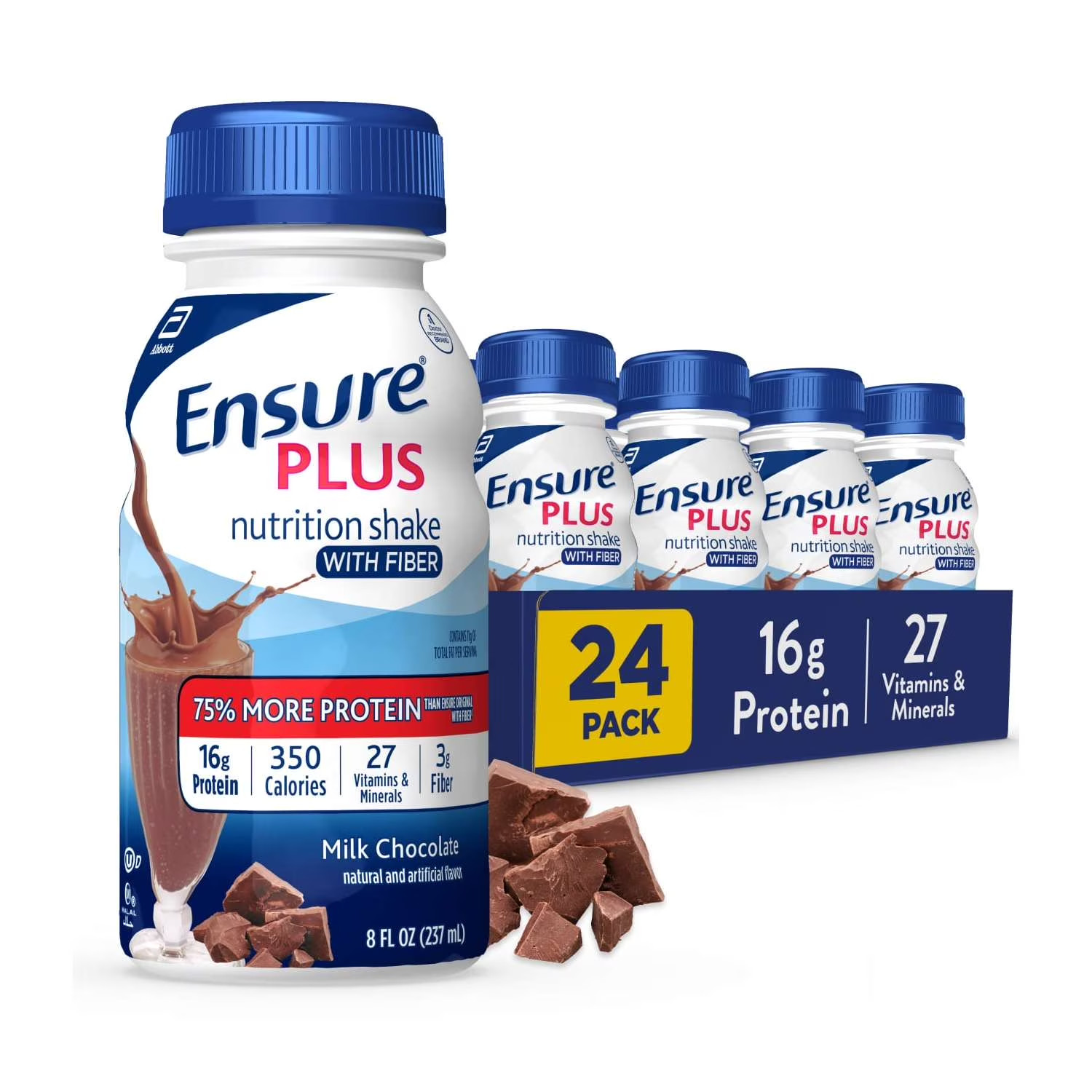 plus Meal Replacement Nutrition Shake with Fiber, Milk Chocolate, 16G Protein, 8