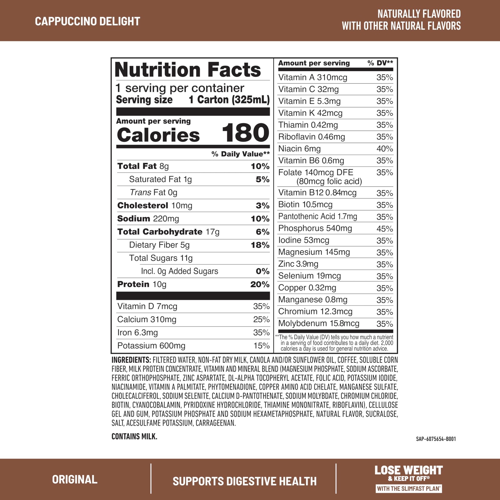 SlimFast Meal Replacement Shake, Original Cappuccino 12 Count (Pack of 1)