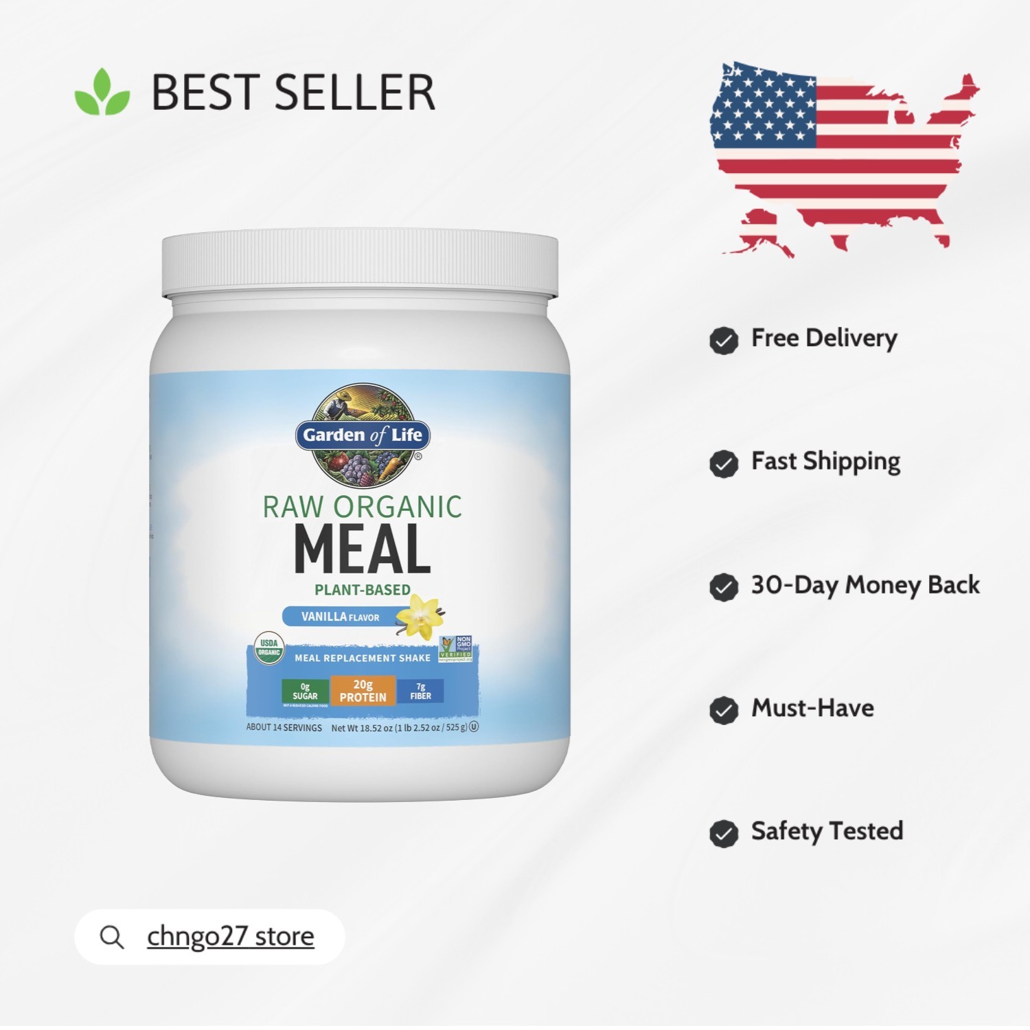 Delicious Dairy-Free Vanilla Protein Powder – 14 Servings, Probiotic Boost