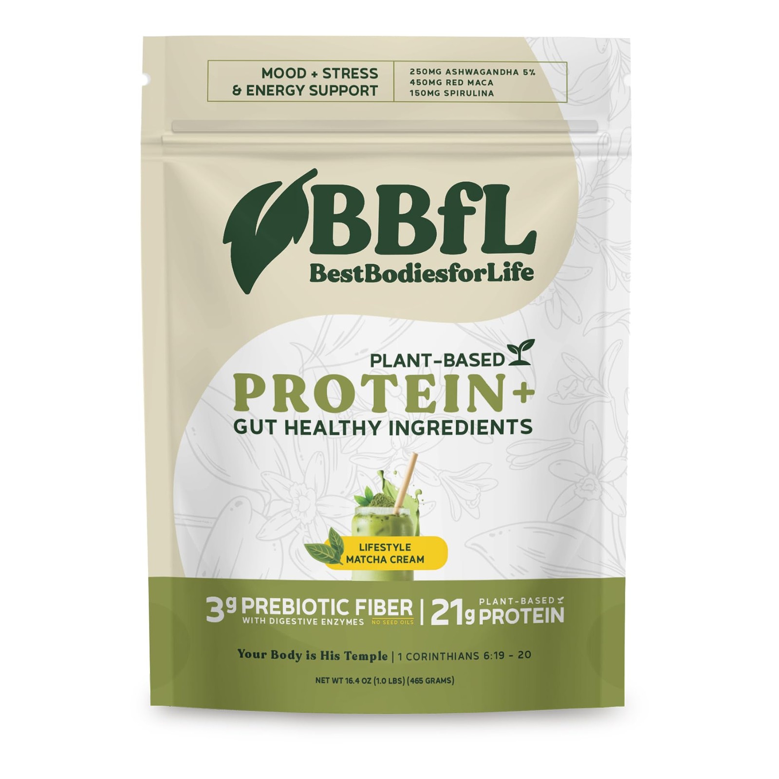 BBfL PlantBased Protein Shake – 21g Vegan Protein, Matcha + Apple Cider Vineg…