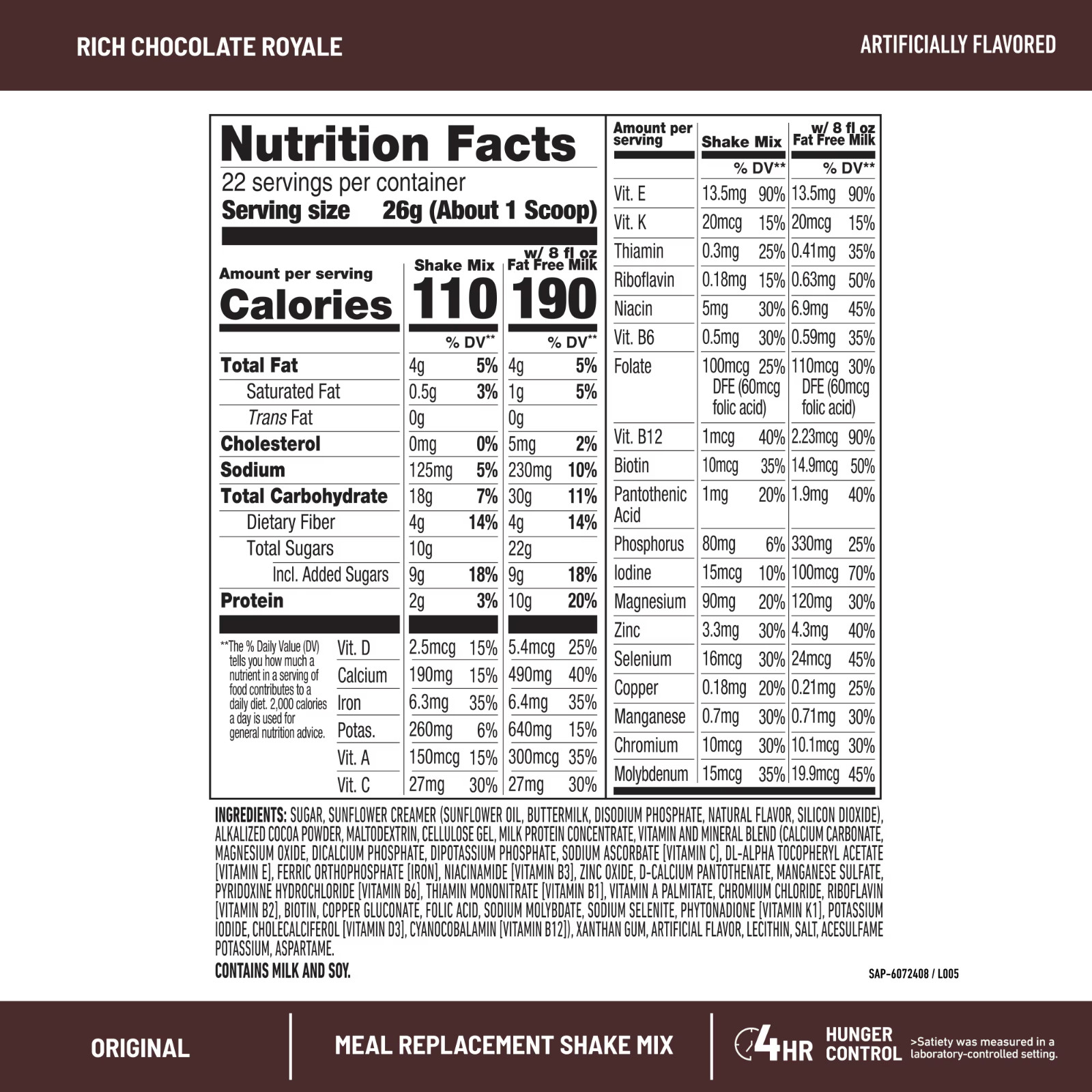 SlimFast Original Meal Replacement Shake Mix, Rich Chocolate Royale, 20.18 oz,
