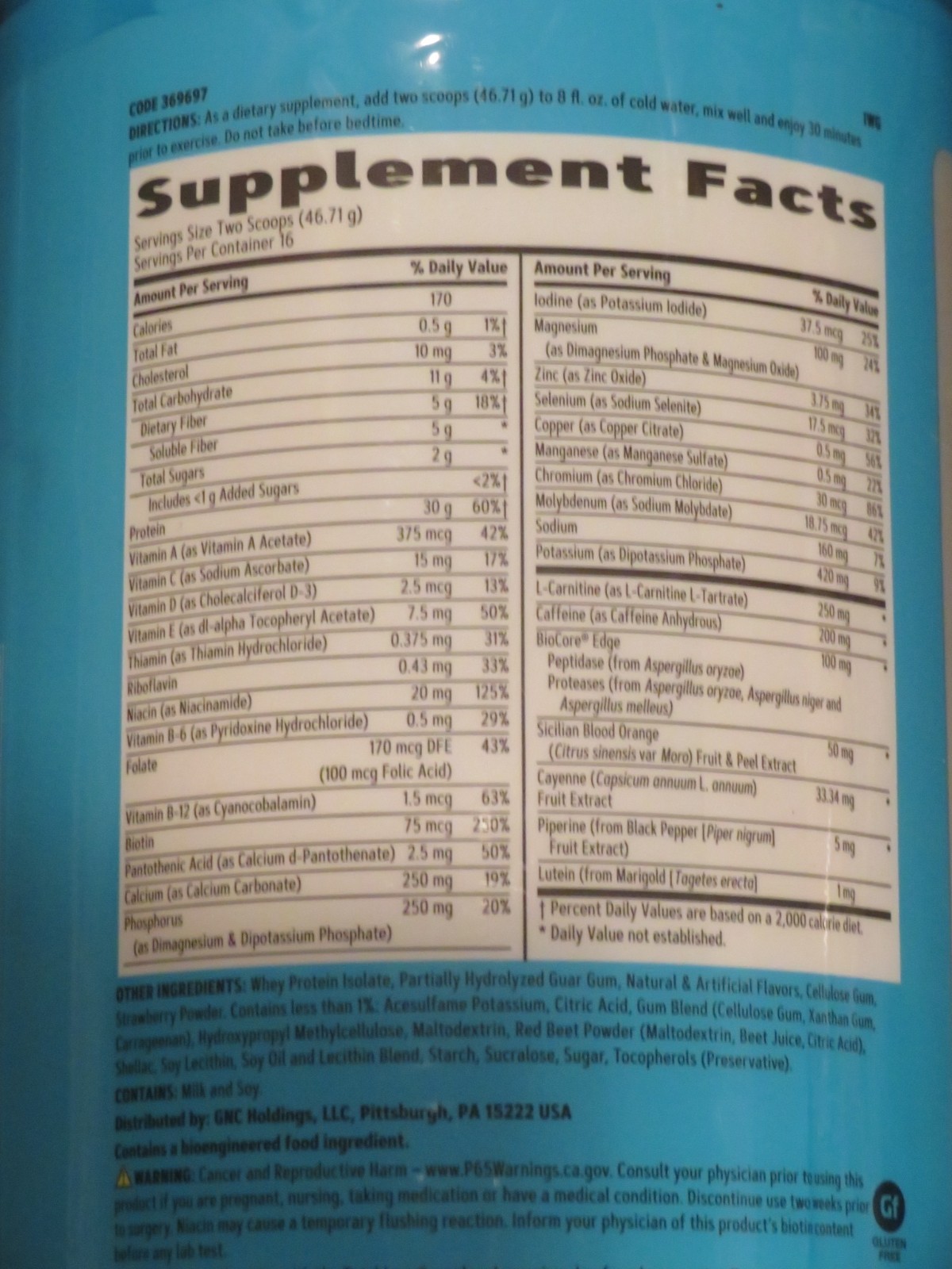 GNC Total Lean Lean Shake Energy Strawberry Flavor 26.36 Oz 16 Servings
