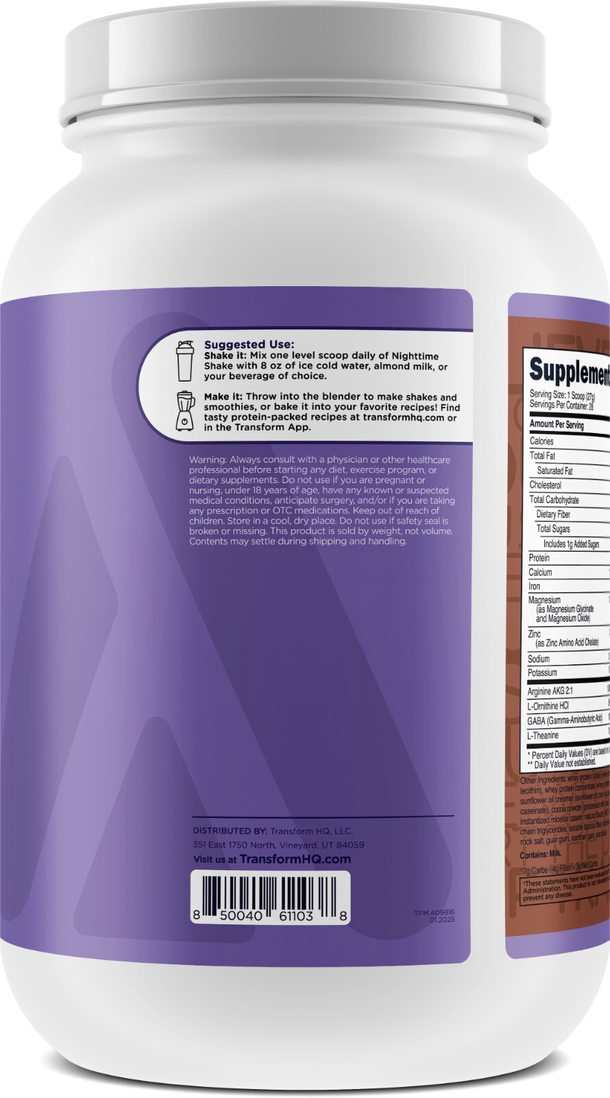 TransformHQ Nighttime Meal Replacement Shake, Chocolate Mousse Flavor, 1.4 LB