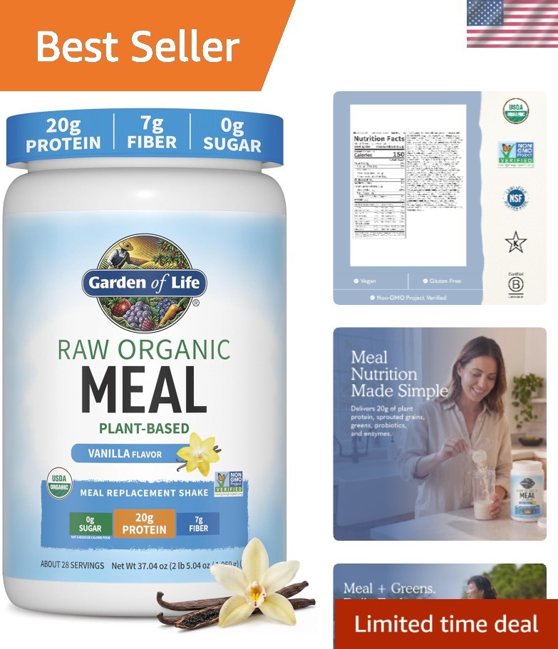 High-Protein Raw Organic Meal Replacement – 150 Cal, 28 Servings, Gluten-Free