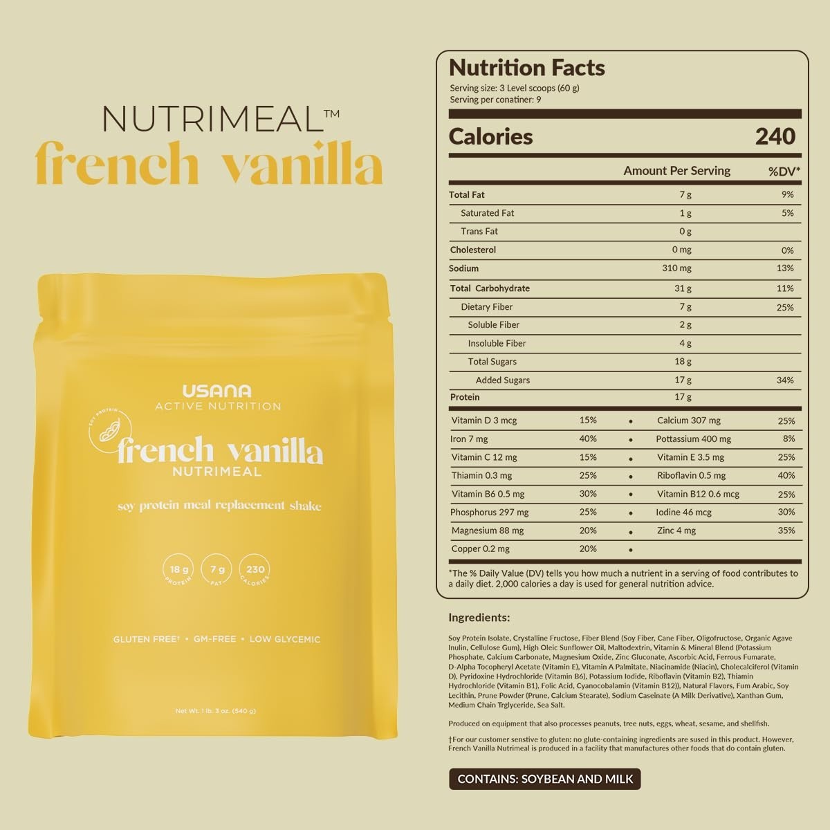 Nutrimeal Meal Replacement Shake – French Vanilla – NON-GMO – Gluten Free – L…