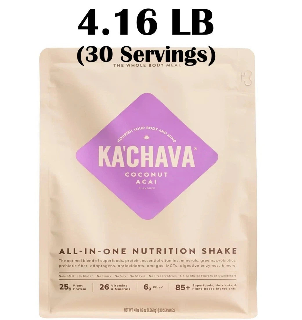 KaChava Meal Replacement Powder Protein Shake, Coconut Acai 30 Servings 4.16 LB