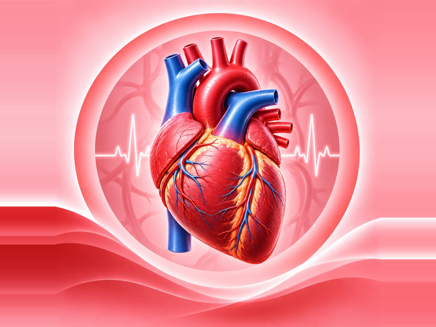 An illustration of the human heart with a heartbeat line