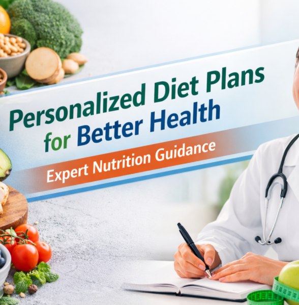 Personalized diet plan consultation with healthy foods and professional dietitian for better health